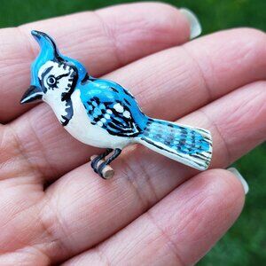 Takahashi Style - Blue Jay Brooch - Vintage - Hand Carved/Painted